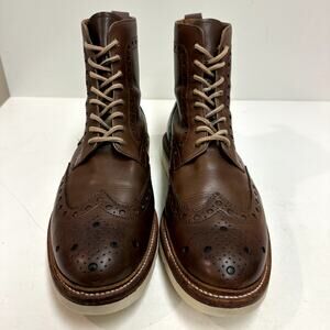 Grenson Fred Boots Brown Leather Wingtip Brogue Vibram Wedge Sole UK 11 / US 12
